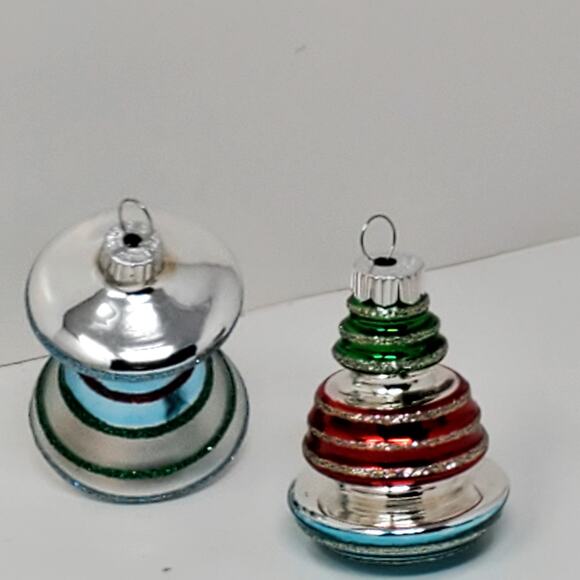 Shiny Brite Christopher Radko Stripe Various Shapes Red Green Ornament Set 2 Exc - Picture 4 of 10